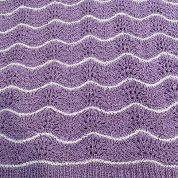 Womens M L Hand Knit Handmade Purple Short Sleeve Sweater Grannycore Cottage - Picture 4 of 12